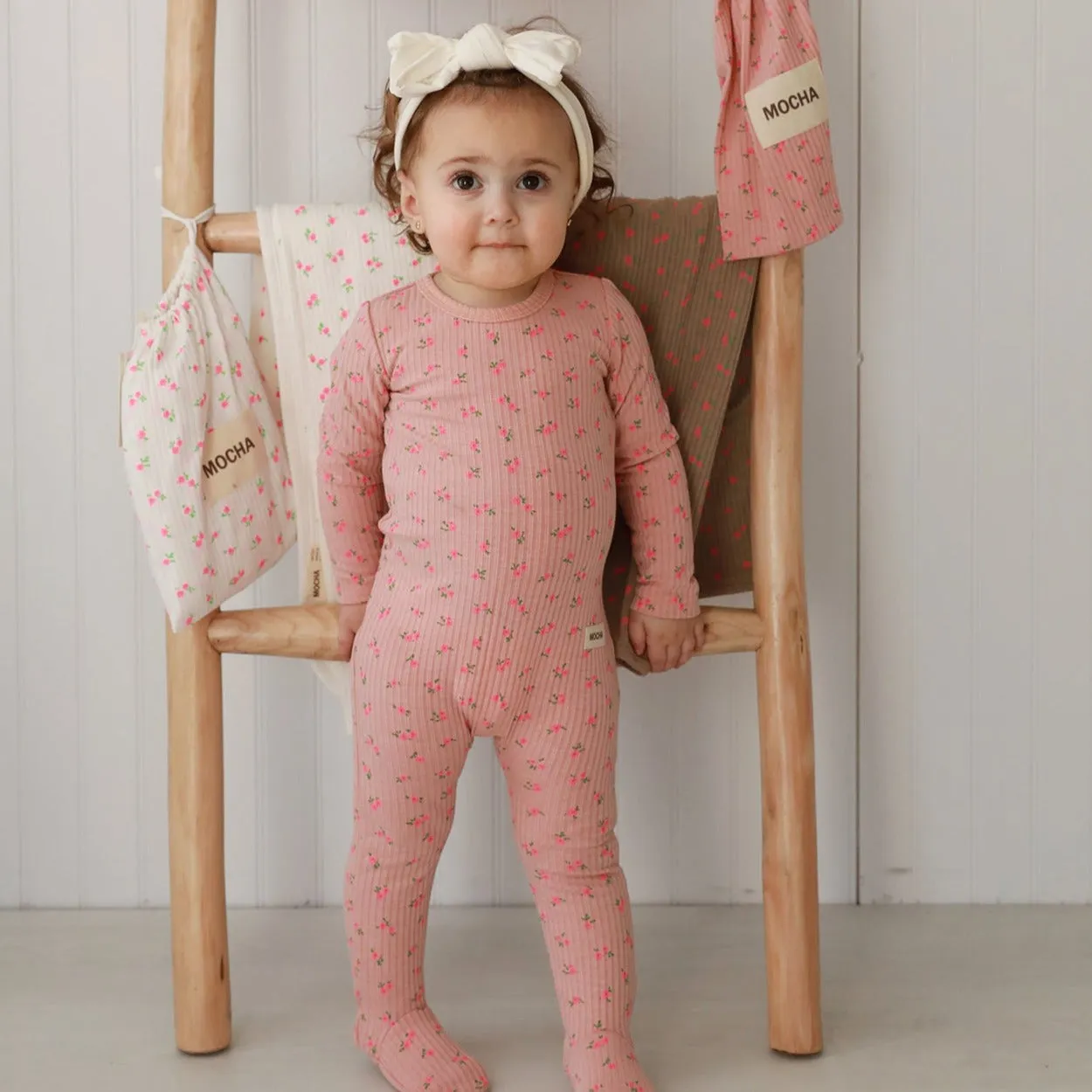 Mocha Pink Flower Girl Layette Set