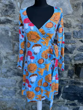 Mushrooms&sunflowers wrap dress  uk 4-6