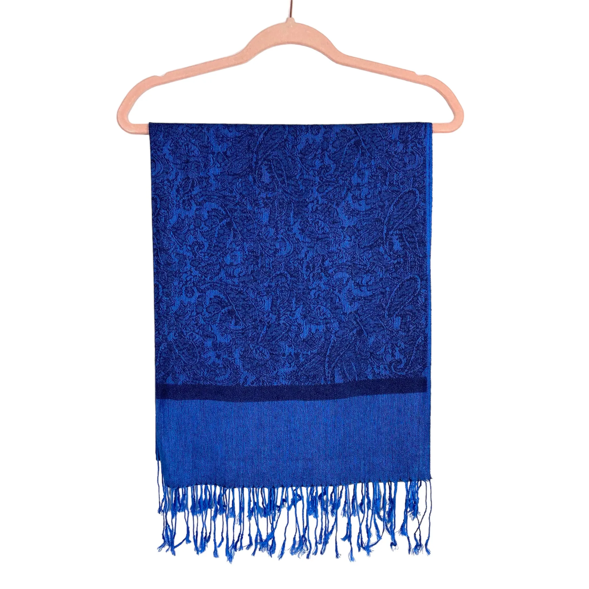 No Brand Blue/Black Pattern Tassel Fringe Scarf