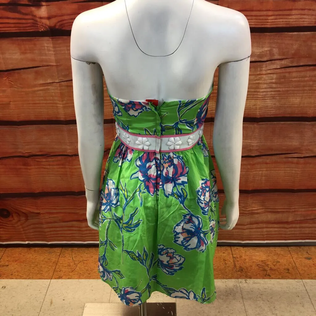 NWOT LILLY PULITZER GREEN FLORAL STRAPLESS SILK BLEND DRESS SIZE