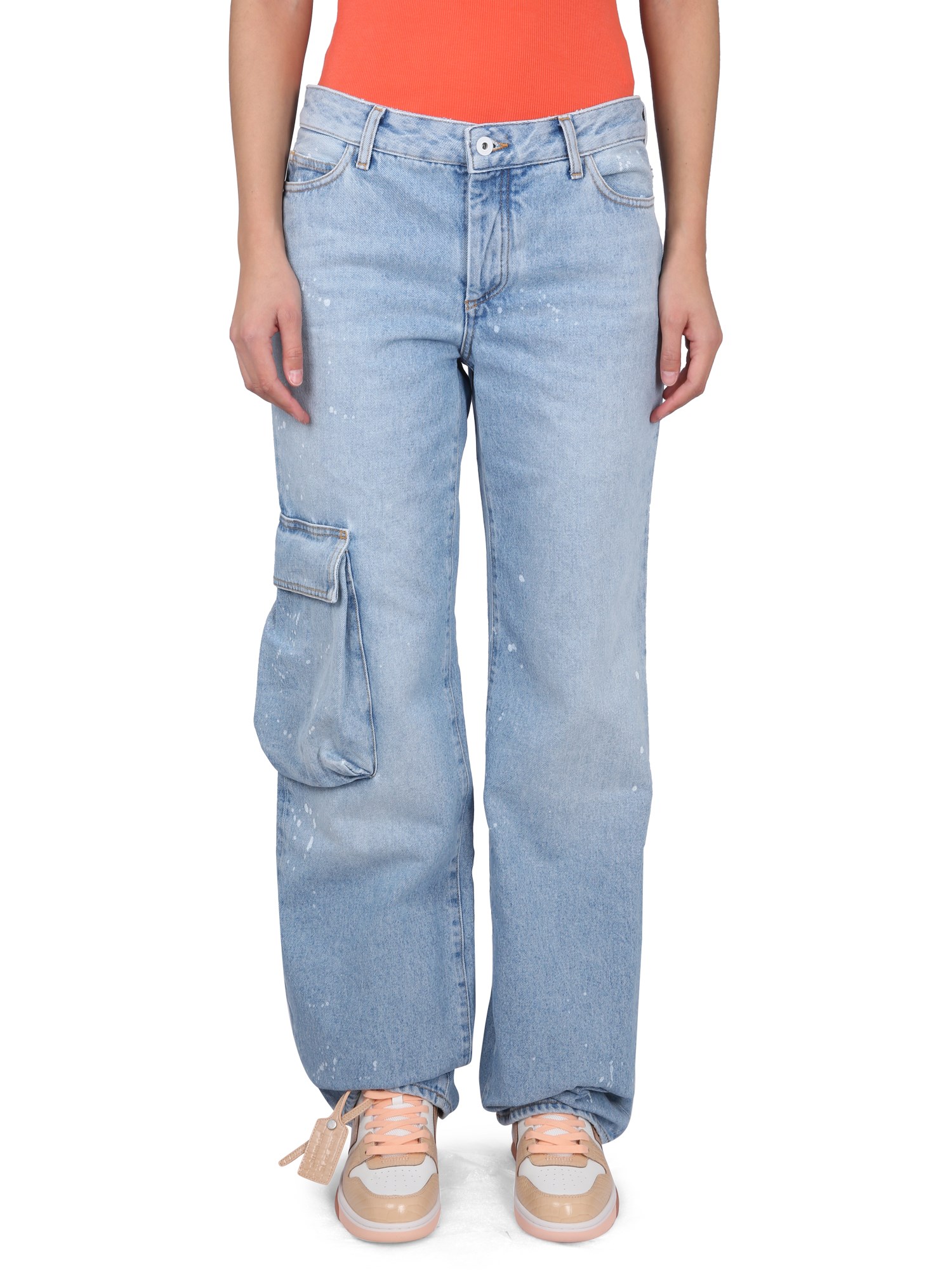 OFF-WHITE    TOYBOX JEANS WITH PATENT LEATHER EFFECT POCKET