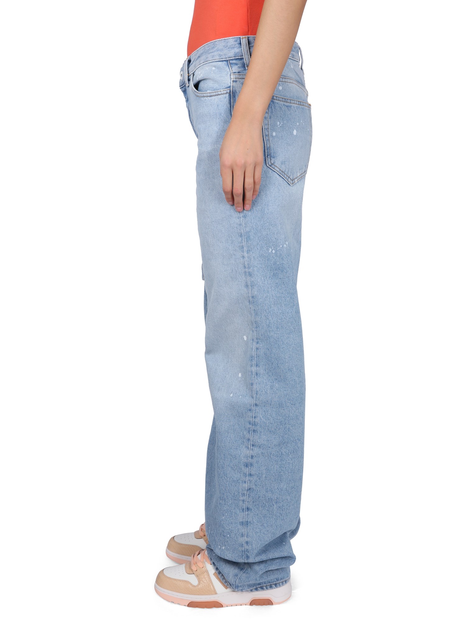 OFF-WHITE    TOYBOX JEANS WITH PATENT LEATHER EFFECT POCKET