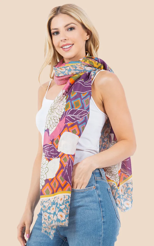 OP4280 Flower Printed Oblong Scarf