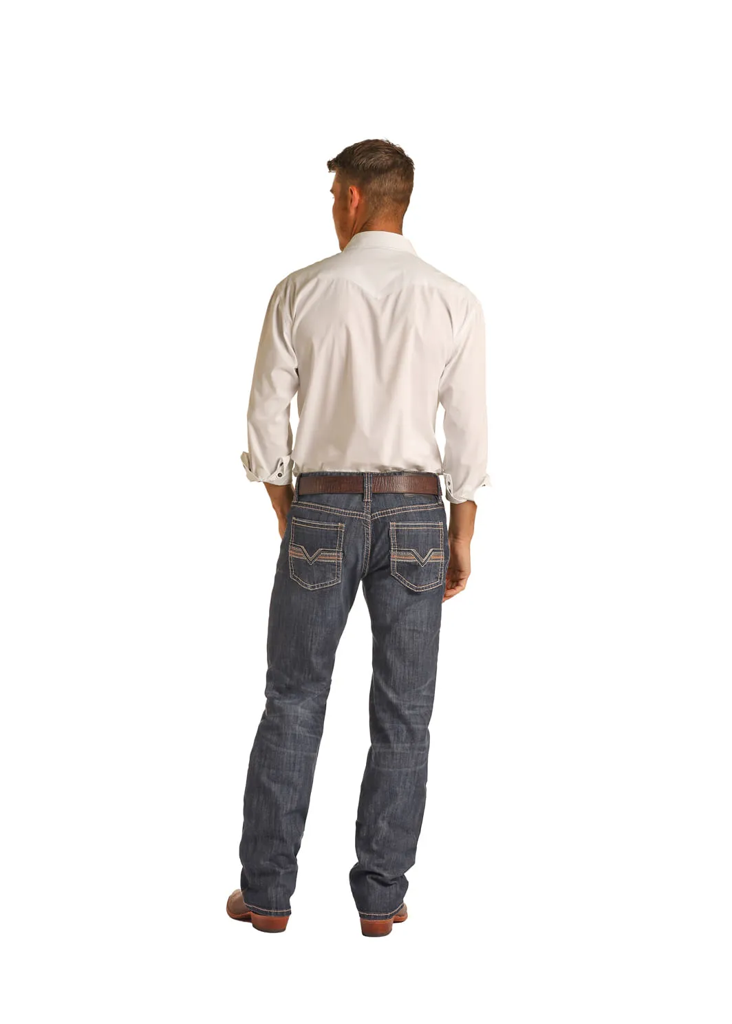 Panhandle Slim Mens Regular Fit Stretch  Leather Pocket Stackable Bootcut Jeans