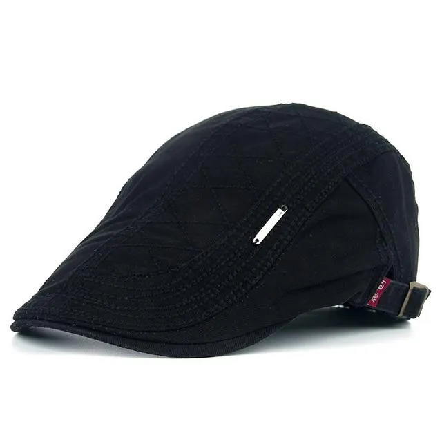 Peaked Autumn Casual Beret Hats Grid Embroidered Cotton Caps for Men