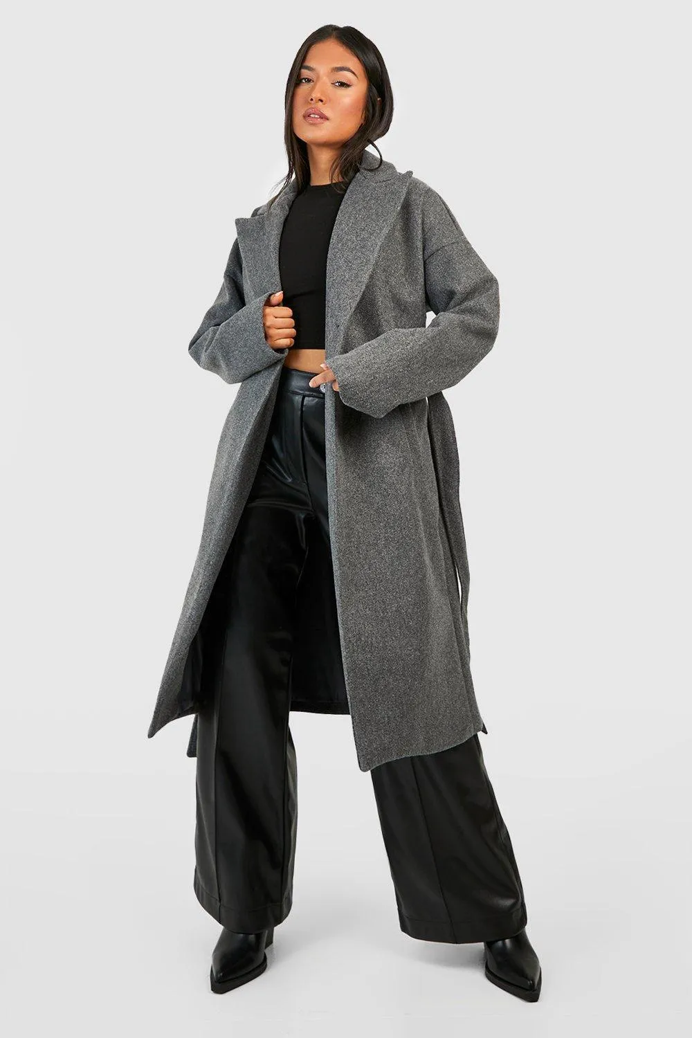 Petite Belted Wool Look Coat