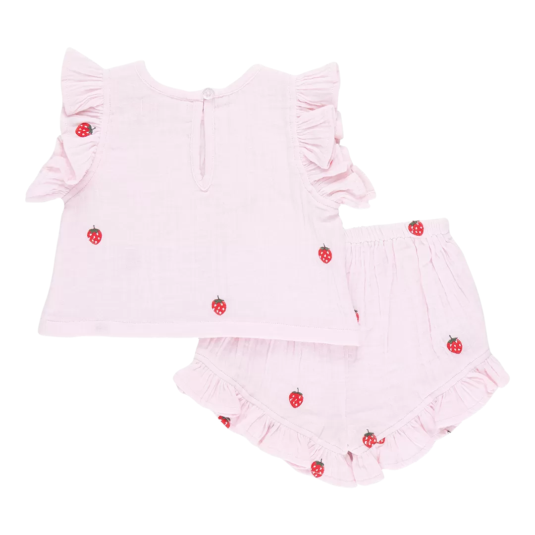 Pink Chicken Baby Girls Roey 2-Piece Set - Strawberry Embroidery