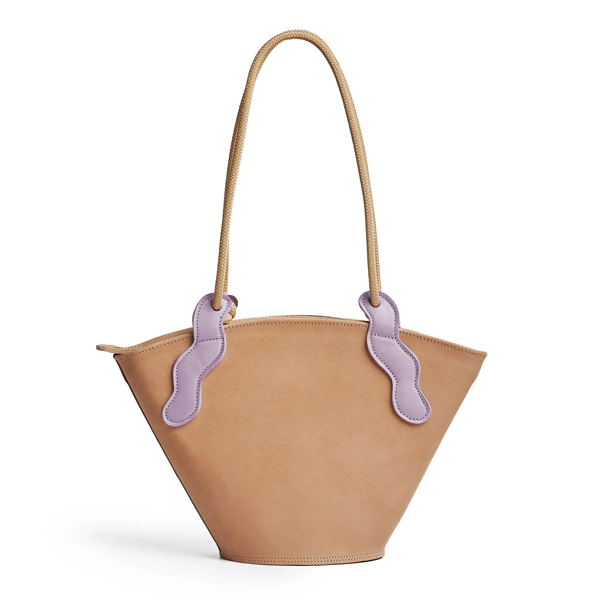 Project Dyad || Almond Color trapeze-shaped cow leather Inner small pocket Rope handle Emele Zipper Bag