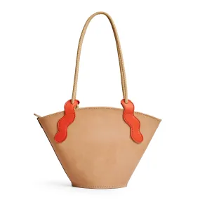 Project Dyad || Almond Color trapeze-shaped cow leather Inner small pocket Rope handle Emele Zipper Bag