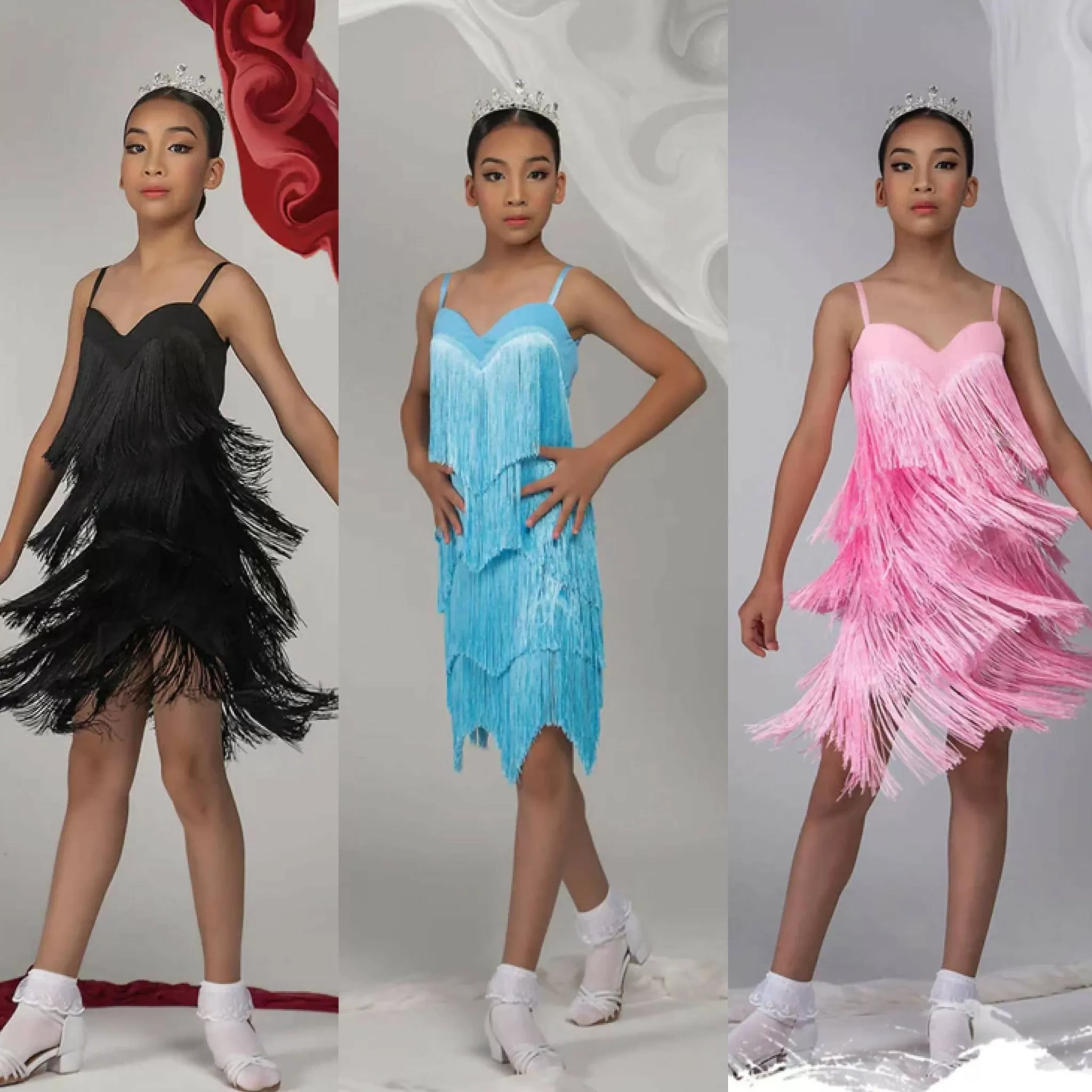 Ravishing Fringes Girls Dancewear | Pink/Black/Blue | KID22A190