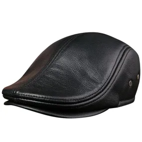 Real Leather Flat Cap - Duckbill Style Hat