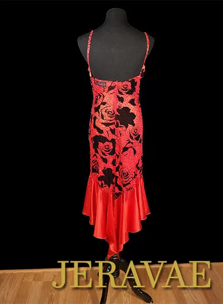 Resale Fiore Designs Red and Black Rose Burnout Velvet tango Latin/Rhythm Dress Sz M/L Lat092