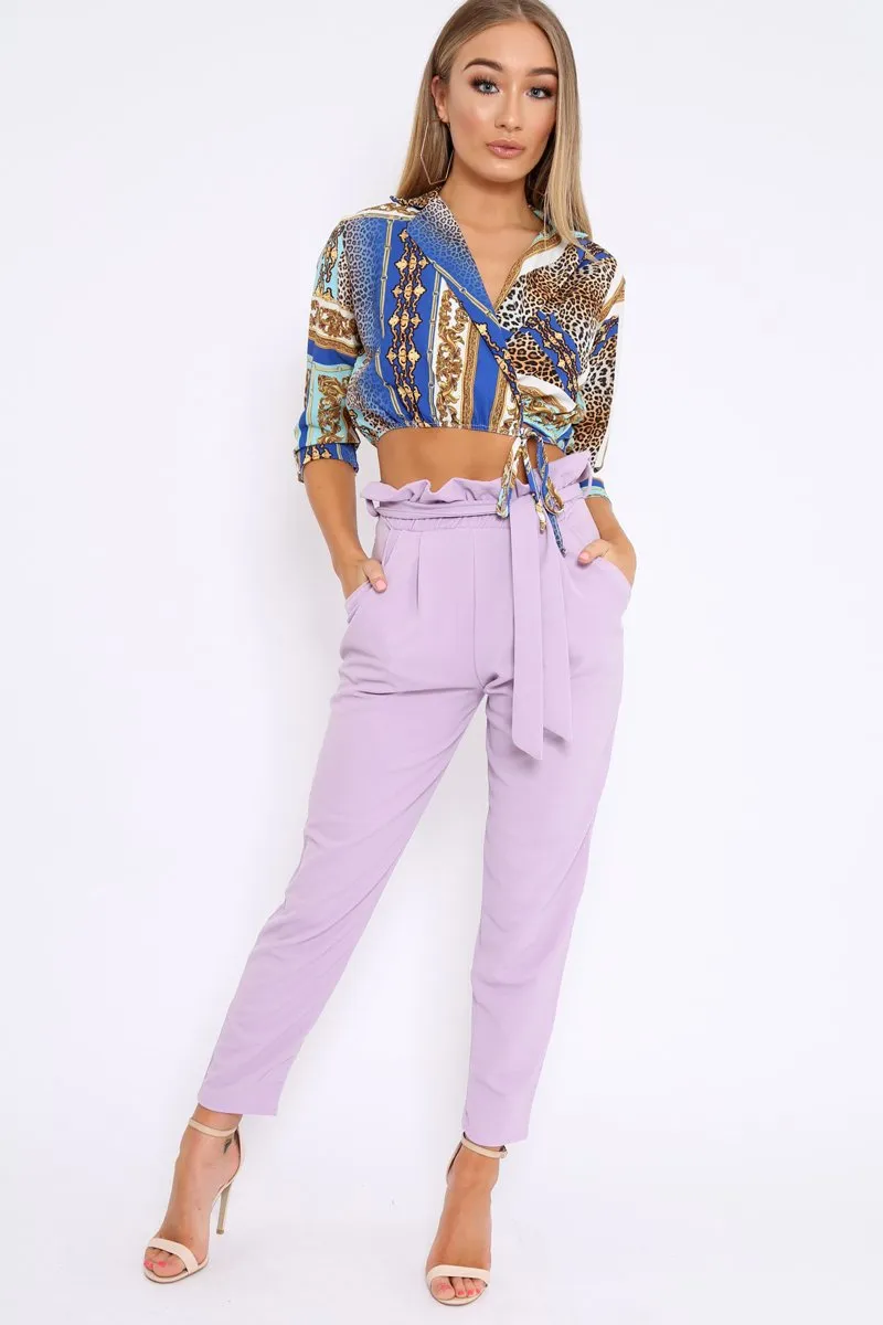 Royal Blue Scarf Print Plunge Crop Top - Dorie