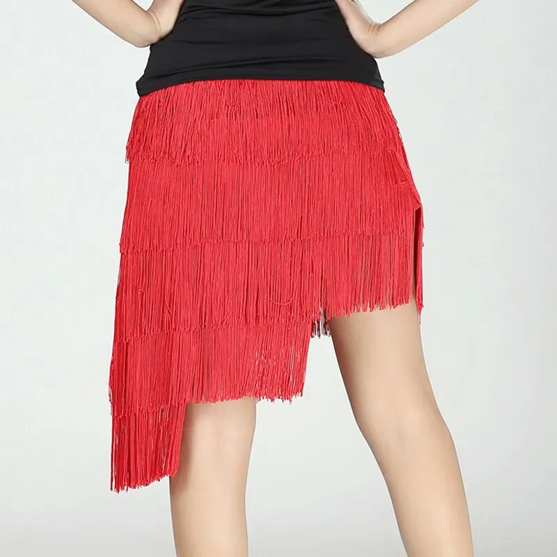 Sexy Women Latin Dance Skirt 5 Layers Fringe Irregular Hem High Low Skirt Dance Performance Contest Show Party Skirt Dancewear