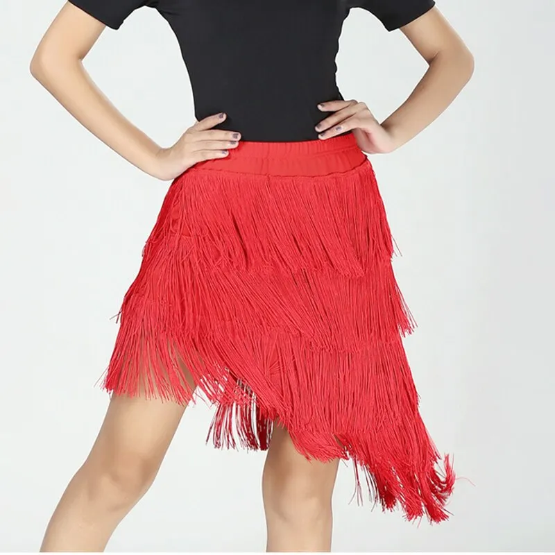 Sexy Women Latin Dance Skirt 5 Layers Fringe Irregular Hem High Low Skirt Dance Performance Contest Show Party Skirt Dancewear