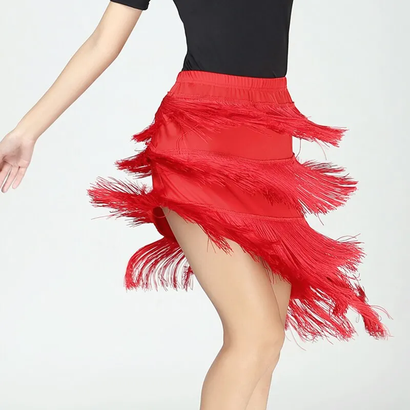 Sexy Women Latin Dance Skirt 5 Layers Fringe Irregular Hem High Low Skirt Dance Performance Contest Show Party Skirt Dancewear