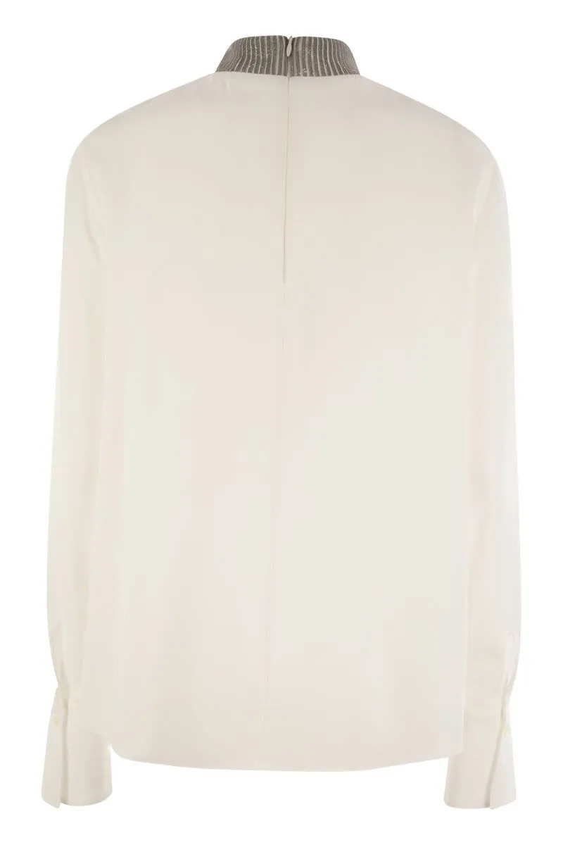 SILK CREPE DE CHINE BLOUSE WITH NECK JEWEL