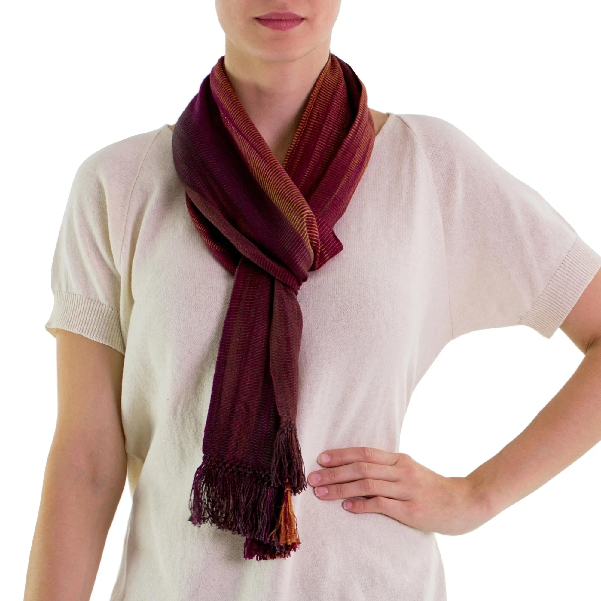 Solola Wine Cocoa Handcrafted Rayon Chenille Scarf