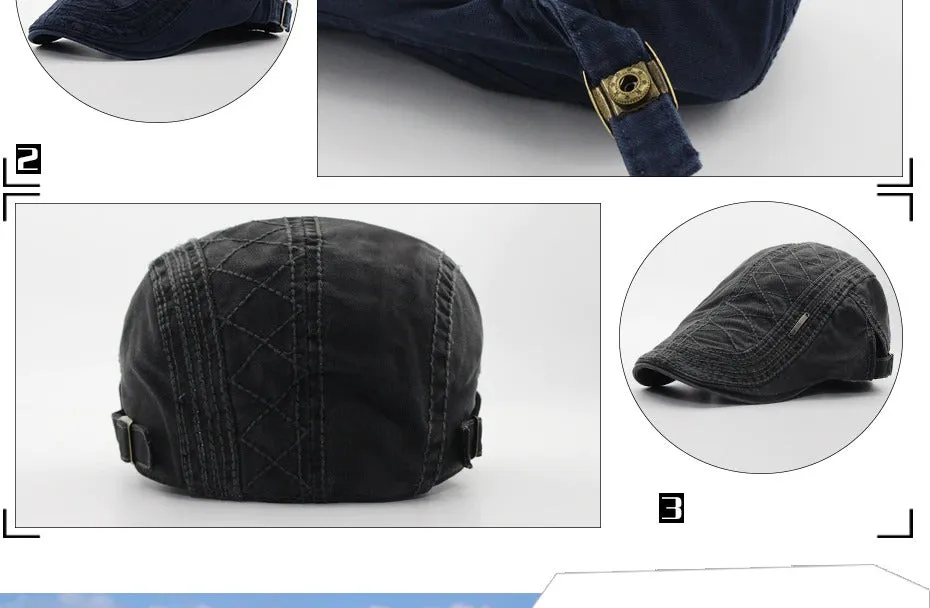 Spring Autumn Fashion Vintage Button Beret Hat Casual Visor Cap for Men