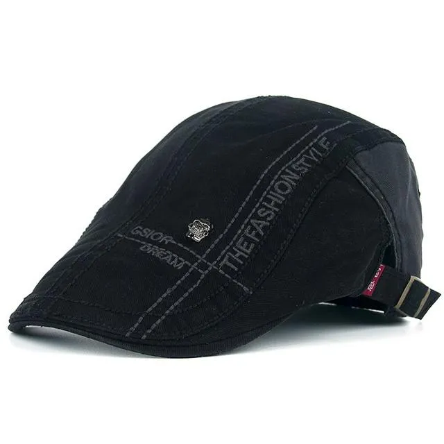 Summer Letter Embroidery Cotton Cap Peaked Casual Beret Hats for Men