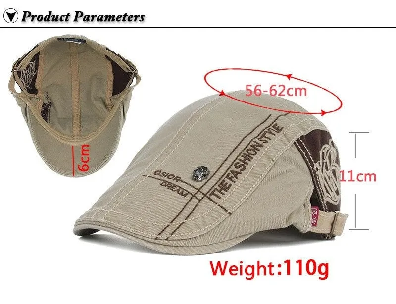 Summer Letter Embroidery Cotton Cap Peaked Casual Beret Hats for Men