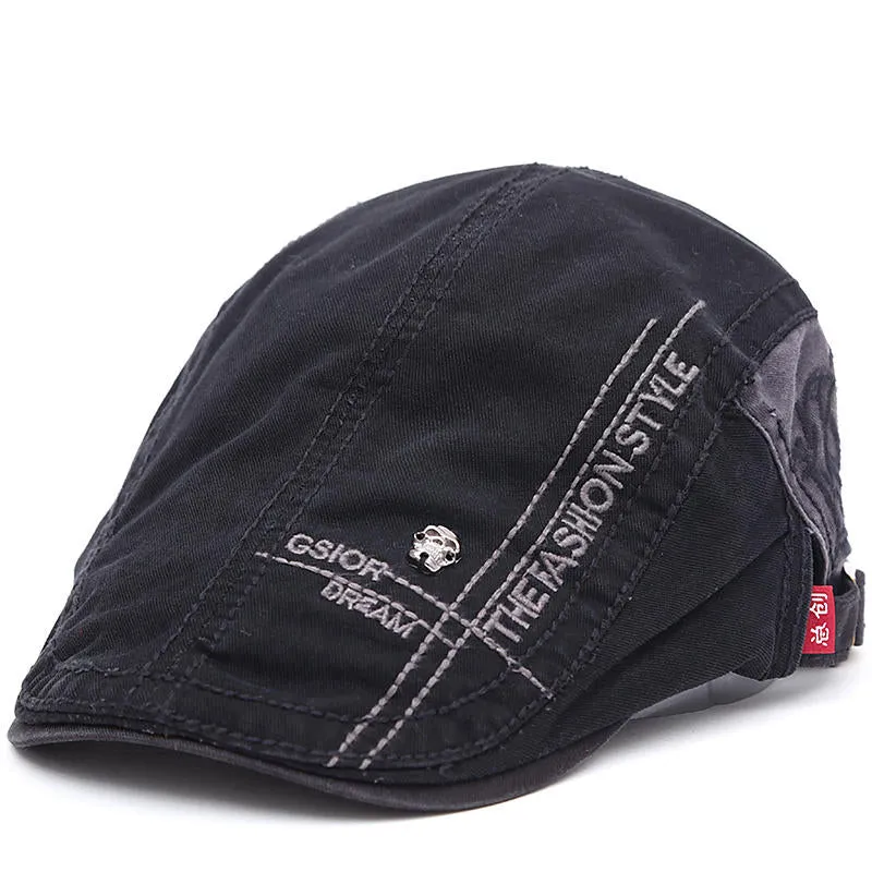 Summer Outdoor Cotton Peaked Letter Embroidery Berets Caps for Men