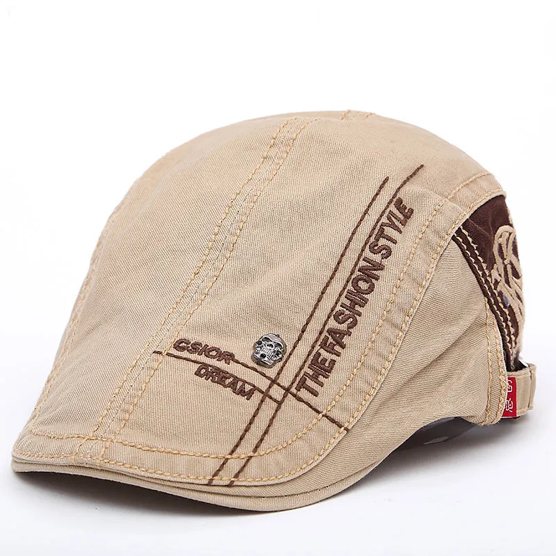 Summer Outdoor Cotton Peaked Letter Embroidery Berets Caps for Men