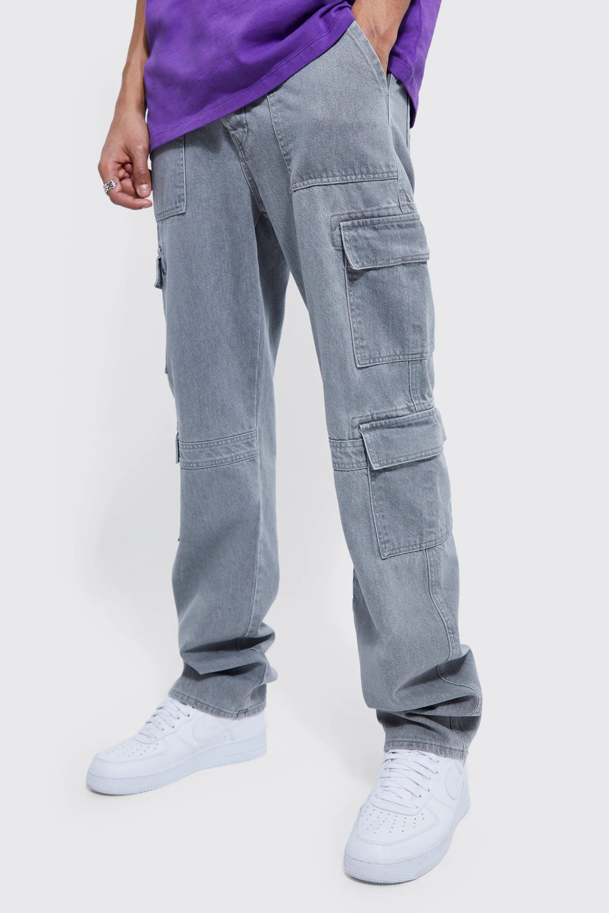 Tall Relaxed Rigid Multi Cargo Pocket Jean | boohooMAN UK