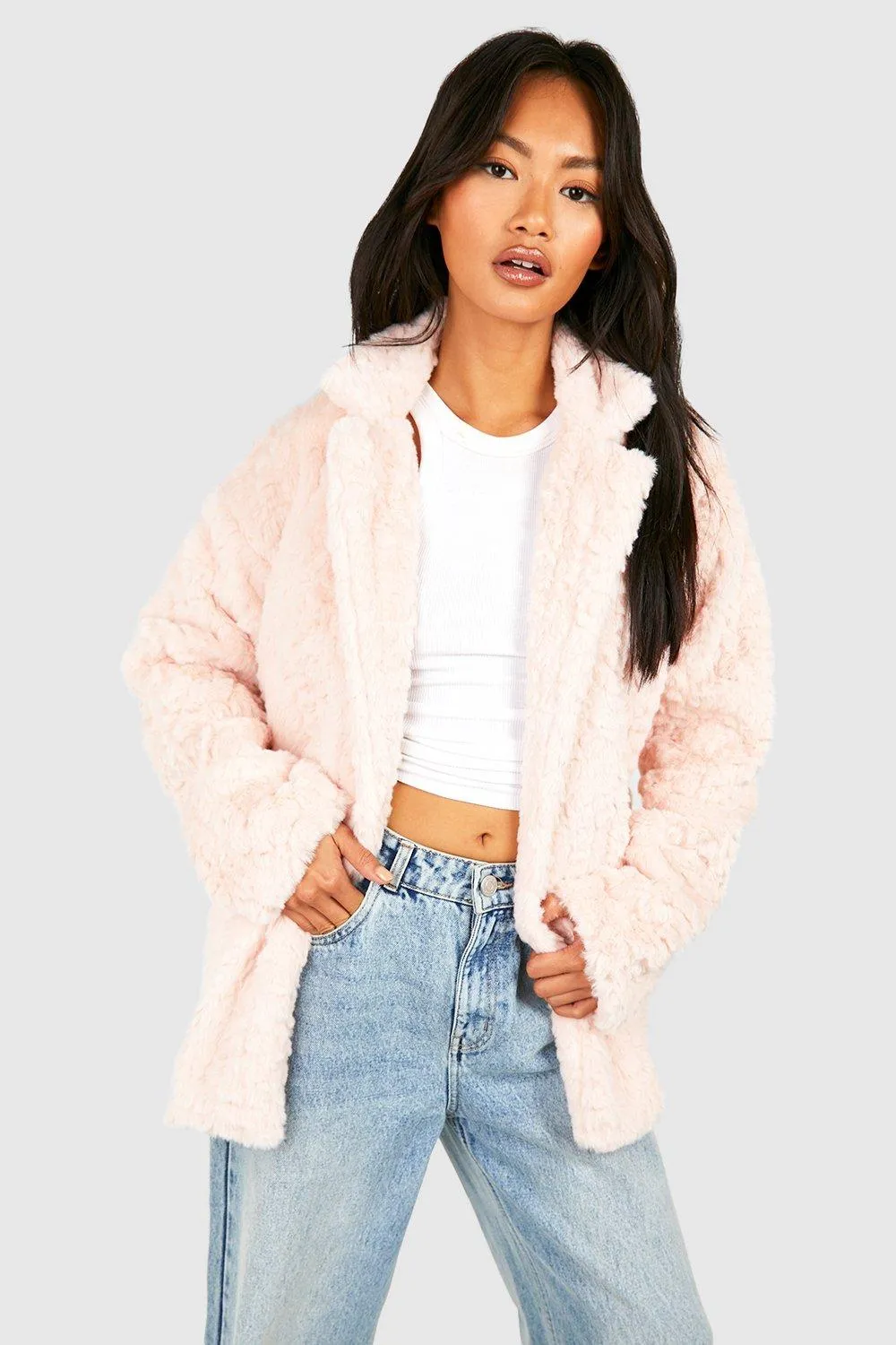 Textured Faux Fur Longline Coat