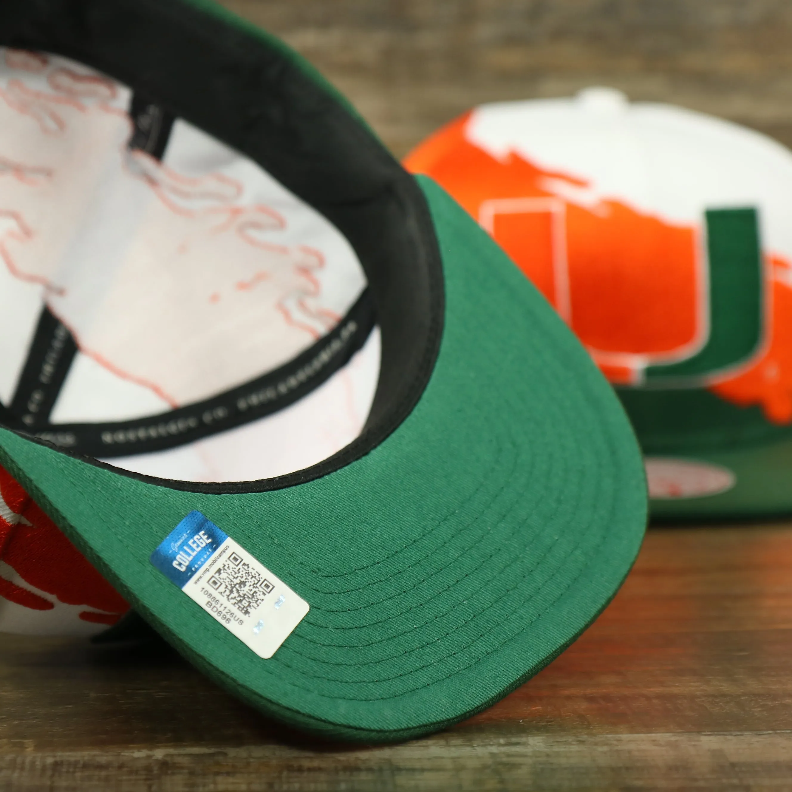 University of Miami Hurricanes Vintage Retro Paintbrush Mitchell and Ness Snapback Hat | Orange/Green/White