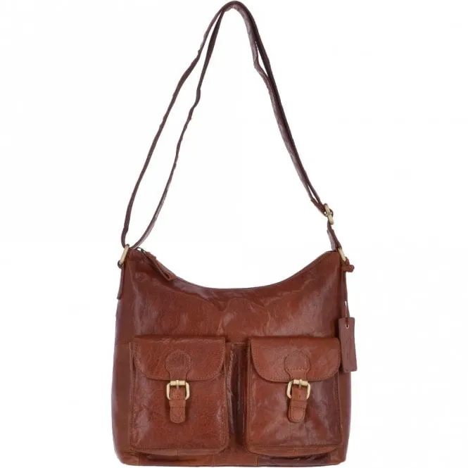 Vintage Two Pocket Leather Shoulder Bag Honey – G21