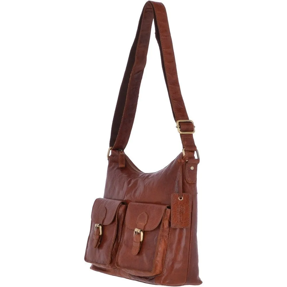 Vintage Two Pocket Leather Shoulder Bag Honey – G21