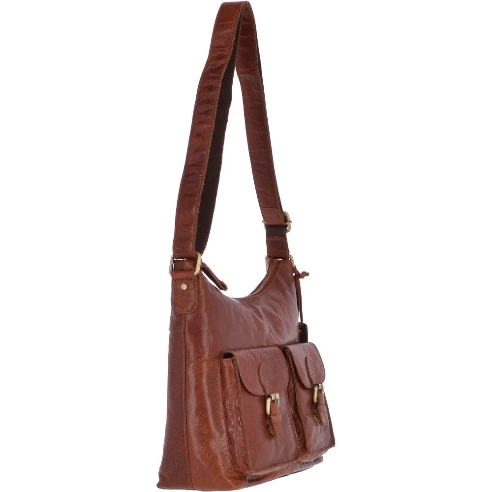 Vintage Two Pocket Leather Shoulder Bag Honey – G21