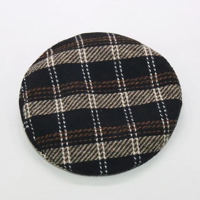 Vintage Women's Plaid Dress Up Painter Adjustable Rope Flat Berets Hat