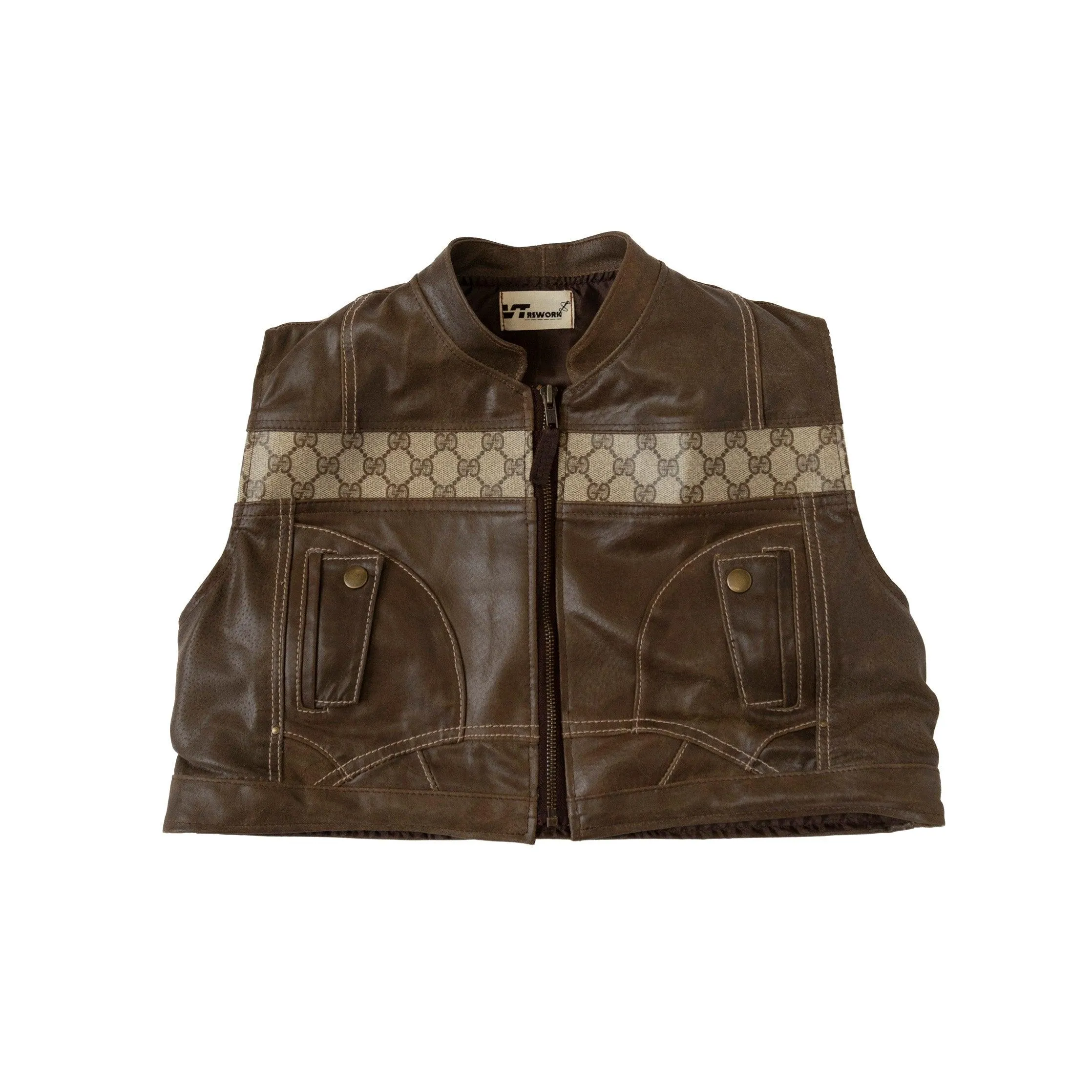 VT Rework: Ultra Cropped Monogram Leather Pocket Vest