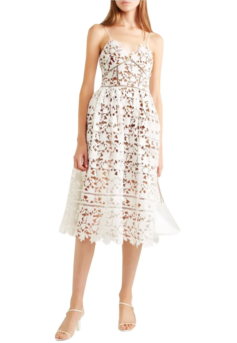 White Azalea Floral Lace Midi Dress (UK 6)