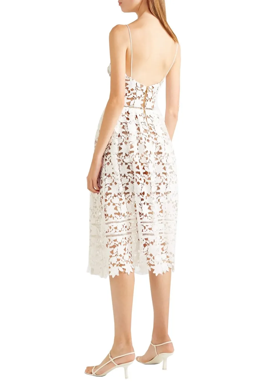 White Azalea Floral Lace Midi Dress (UK 6)