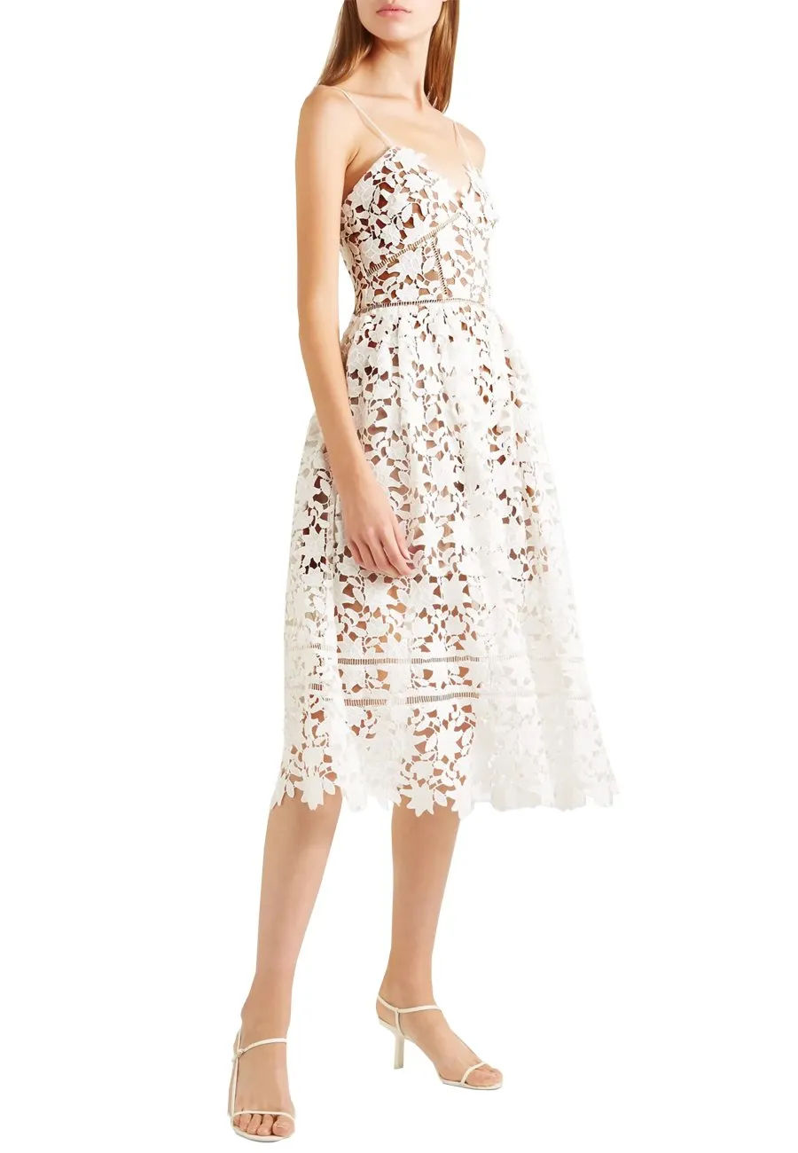 White Azalea Floral Lace Midi Dress (UK 6)