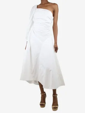   White one-shoulder gathered cotton-poplin midi dress - size UK 6