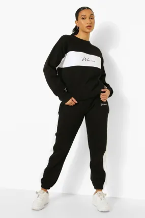 Woman Color Block Sweater Tracksuit