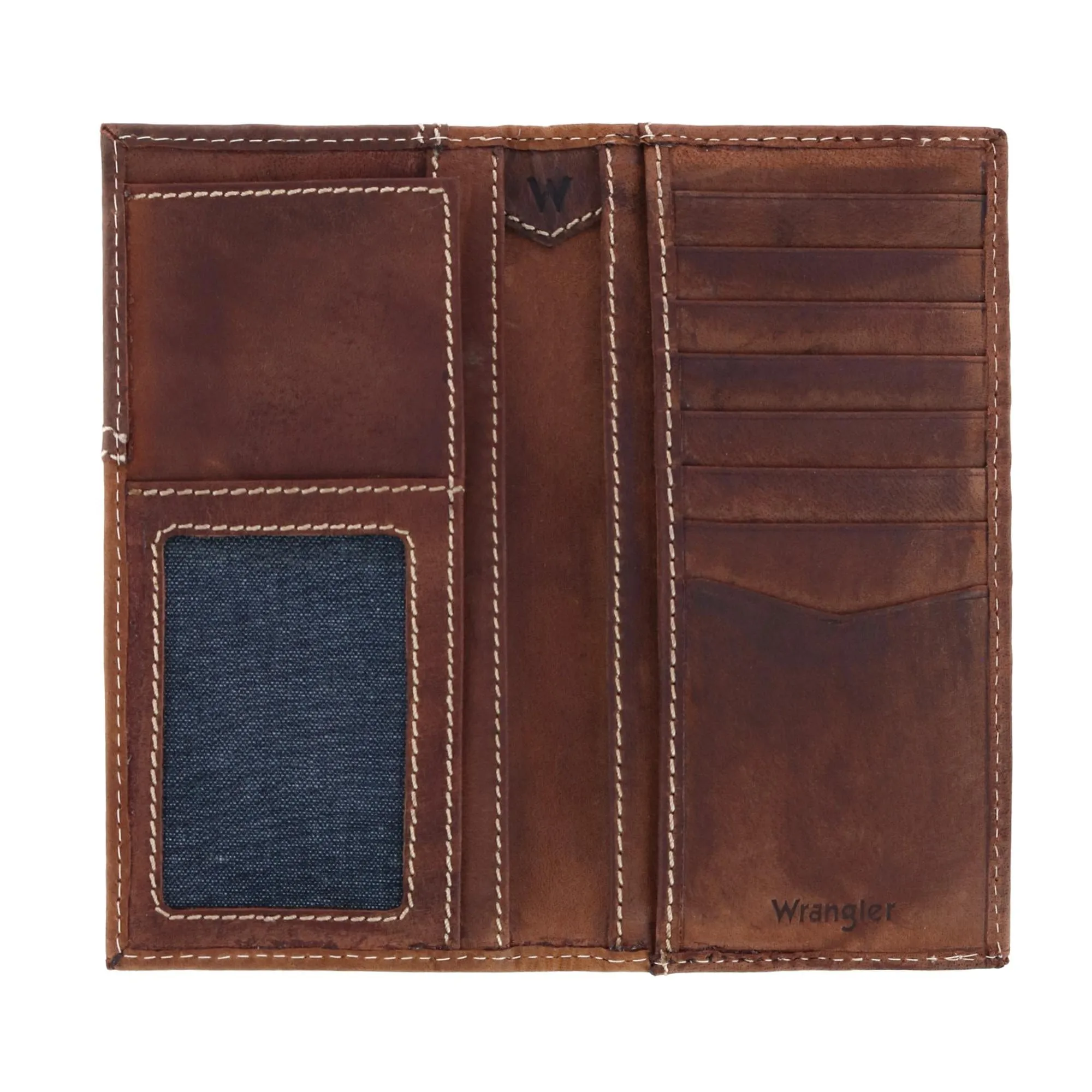 Wrangler Men's Leather Checkbook Cover Pocket Secretary Wallet